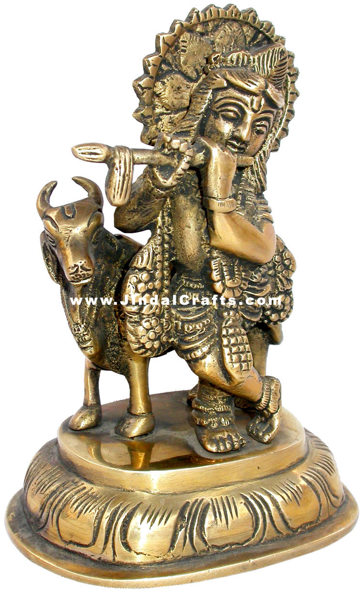 Lord Krishna Indian God Religious Sculpture Brass India
