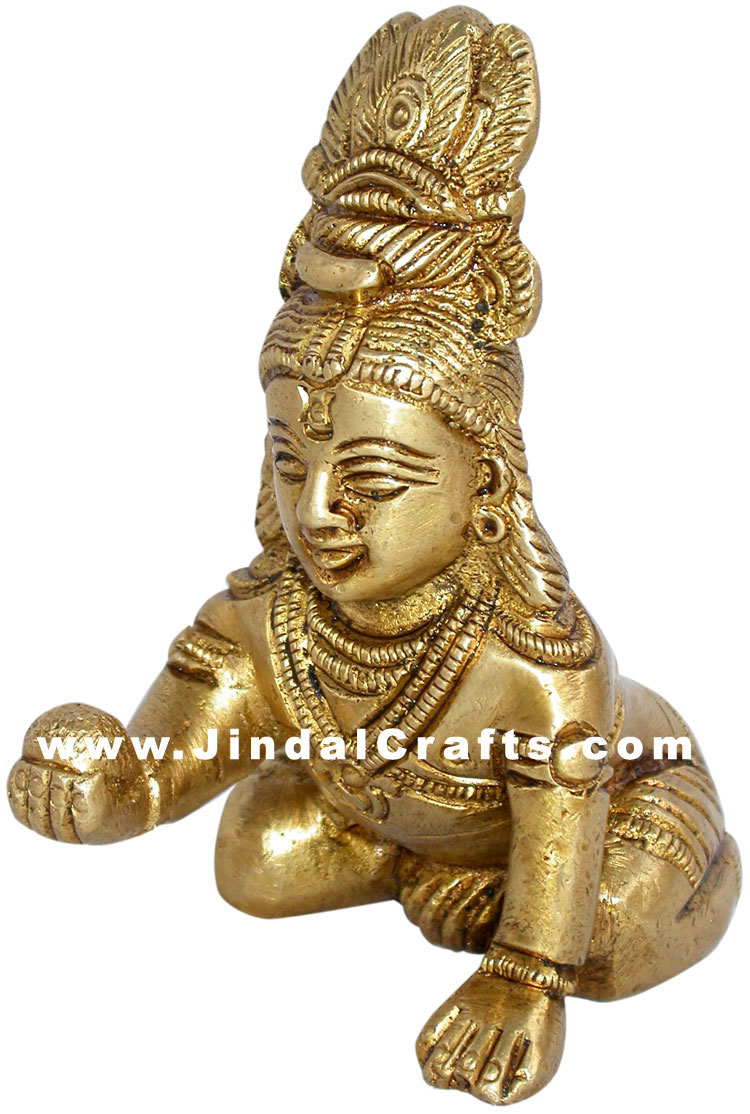 Lord Krishna Indian God Religious Sculpture Brass Made