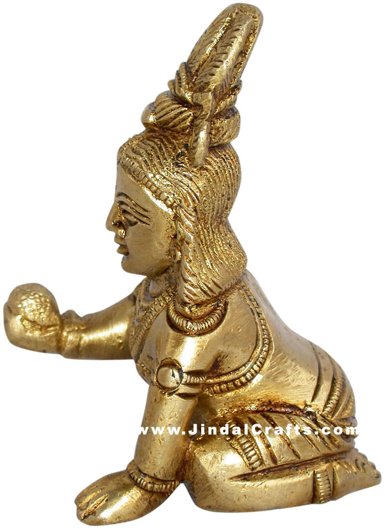 Lord Krishna Indian God Religious Sculpture Brass Made