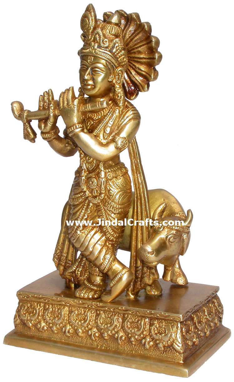 Lord Krishana Hindu God Religious Metal Sculpture Arts