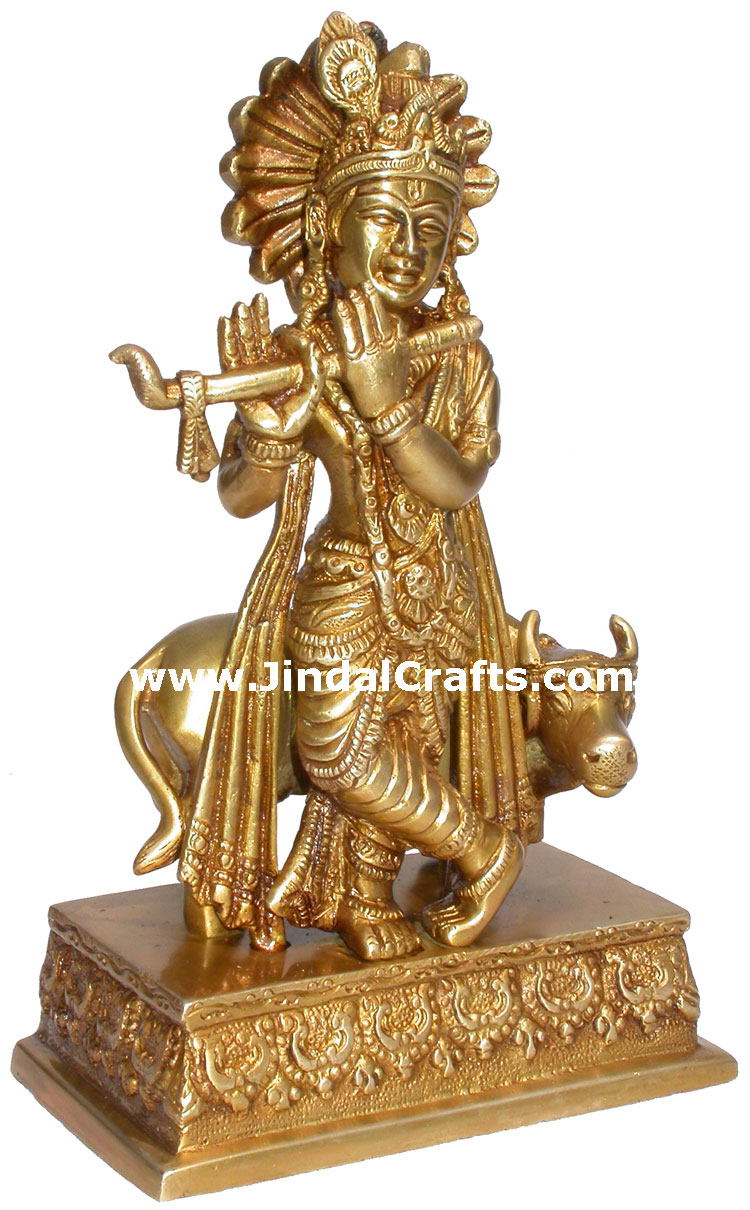 Lord Krishana Hindu God Religious Metal Sculpture Arts