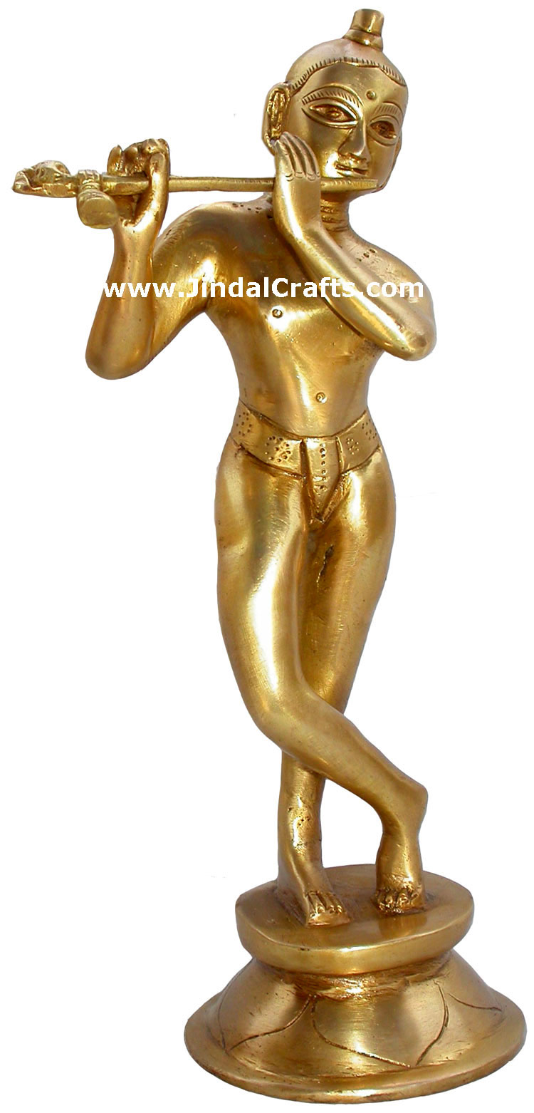 Lord Krishna Flute Hindu God Brass Sculpture India Arts