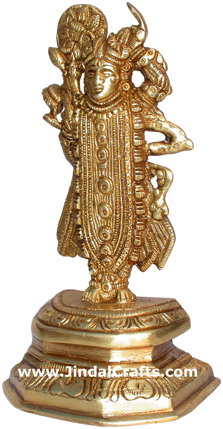 Dwarkadhish Krishna Brass Figurine Indian God Religious
