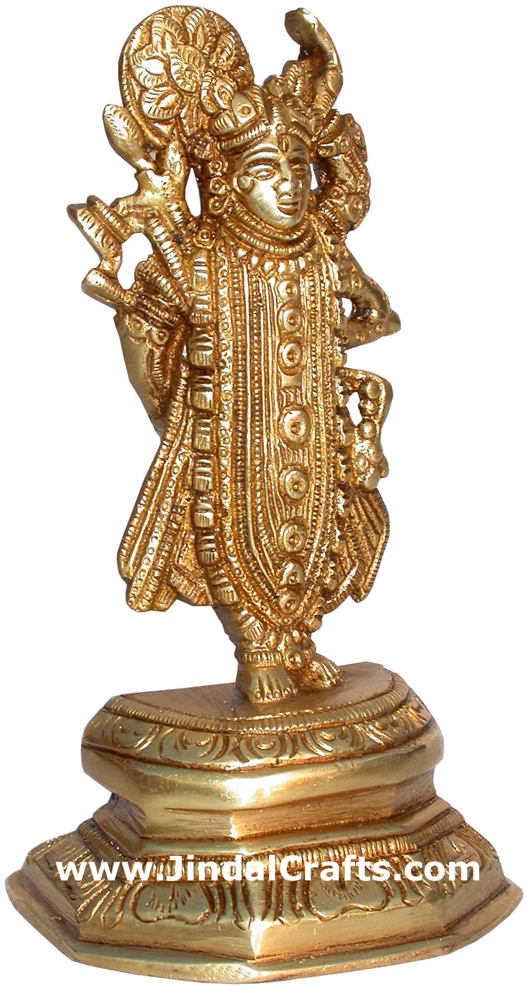 Dwarkadhish Krishna Brass Figurine Indian God Religious