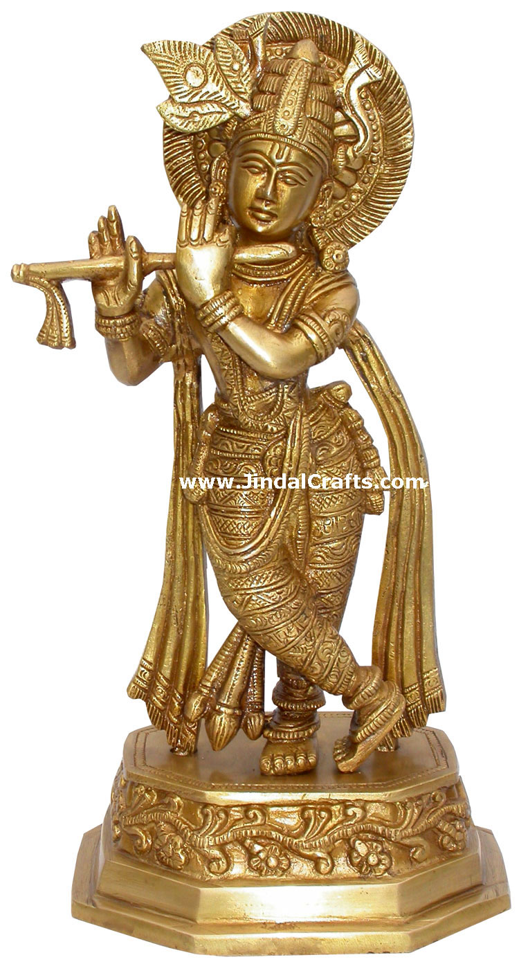 Lord Krishna Hindu God Brass Sculpture Figurine Art Indian Handicraft Home Decor