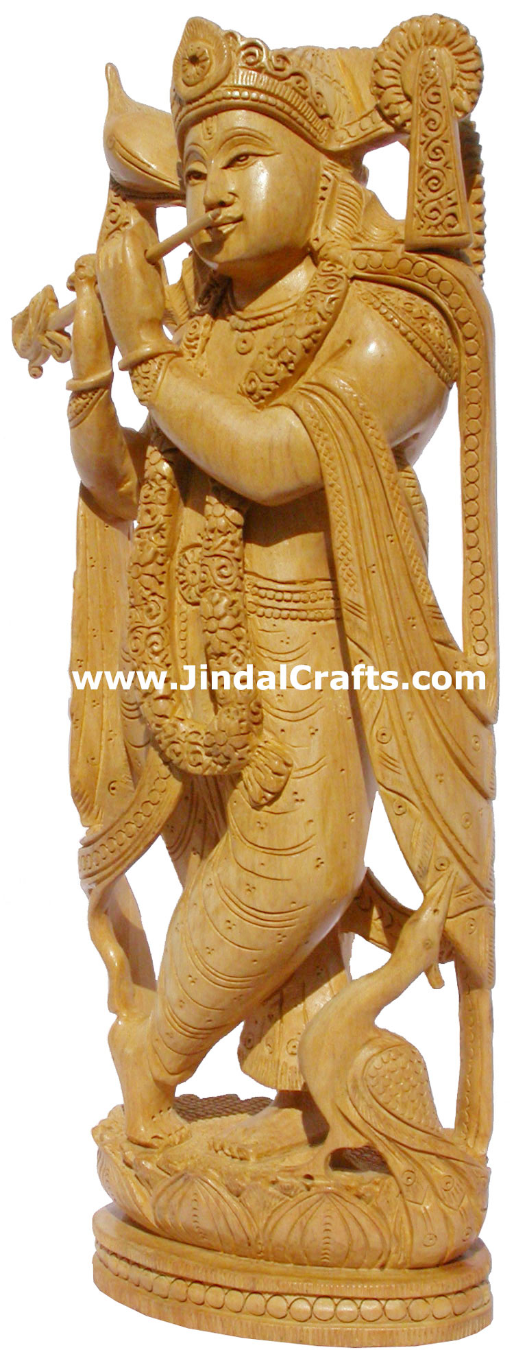 Wood Sculpture Handmade Lord Krishna Hindu Art India