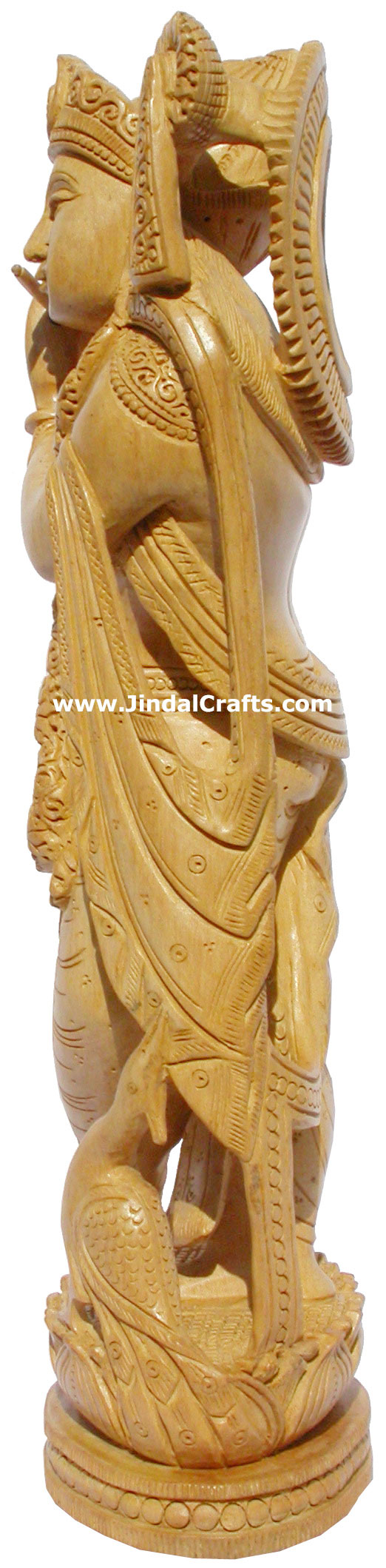Wood Sculpture Handmade Lord Krishna Hindu Art India