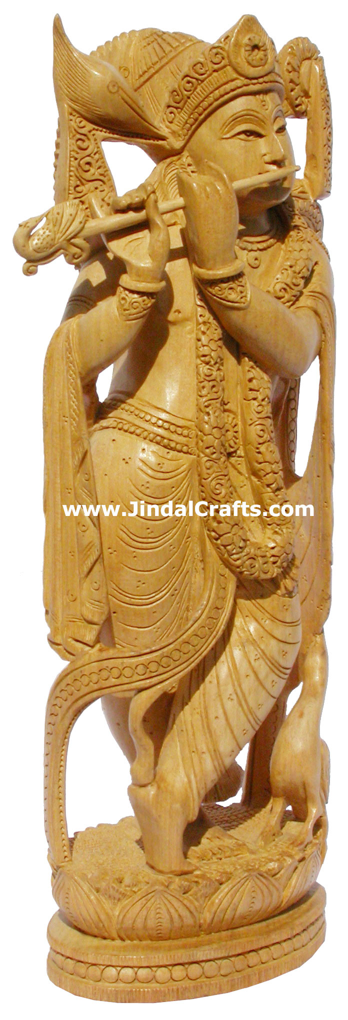 Wood Sculpture Handmade Lord Krishna Hindu Art India