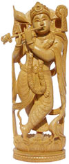 Wood Sculpture Handmade Lord Krishna Hindu Art India