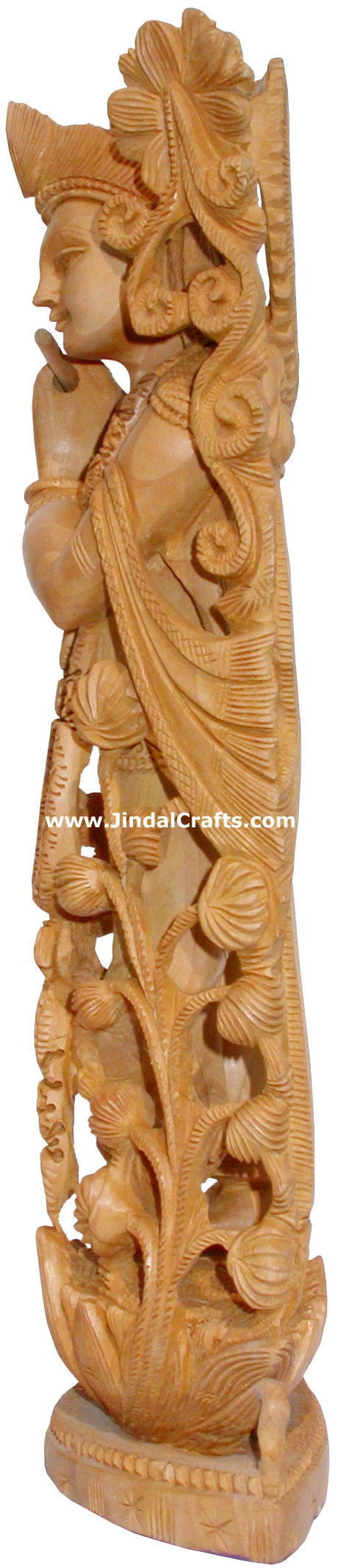 Hand Carved Wooden Lord Krishna Figure Indian Art