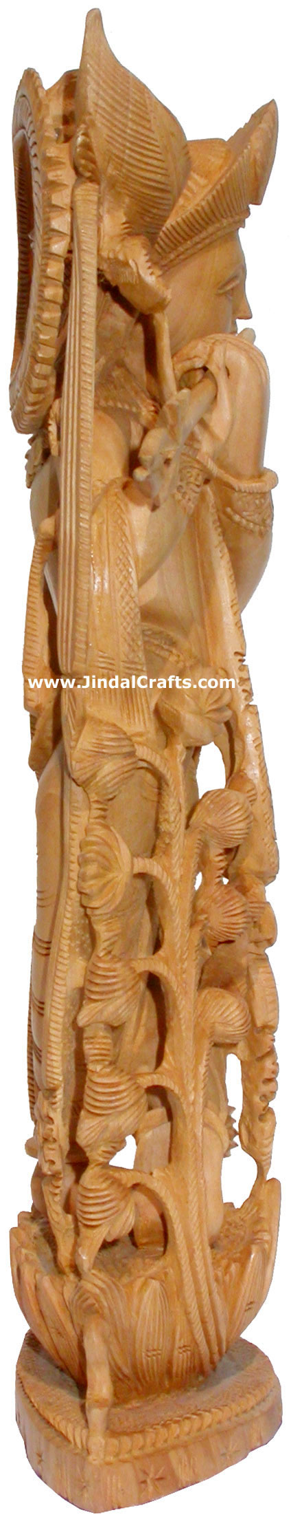 Hand Carved Wooden Lord Krishna Figure Indian Art