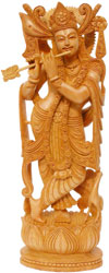 Hindu Deities Lord Krishna India Wood Carving Artifact Hindu Religious Decor Art