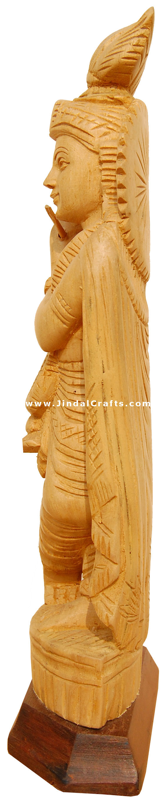 Handcrafted Wooden Lord Krishna Hindu Sculpture Art