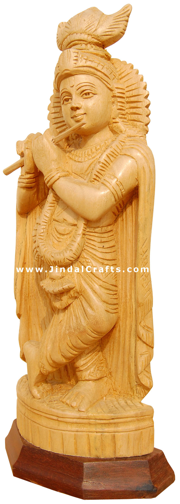 Handcrafted Wooden Lord Krishna Hindu Sculpture Art