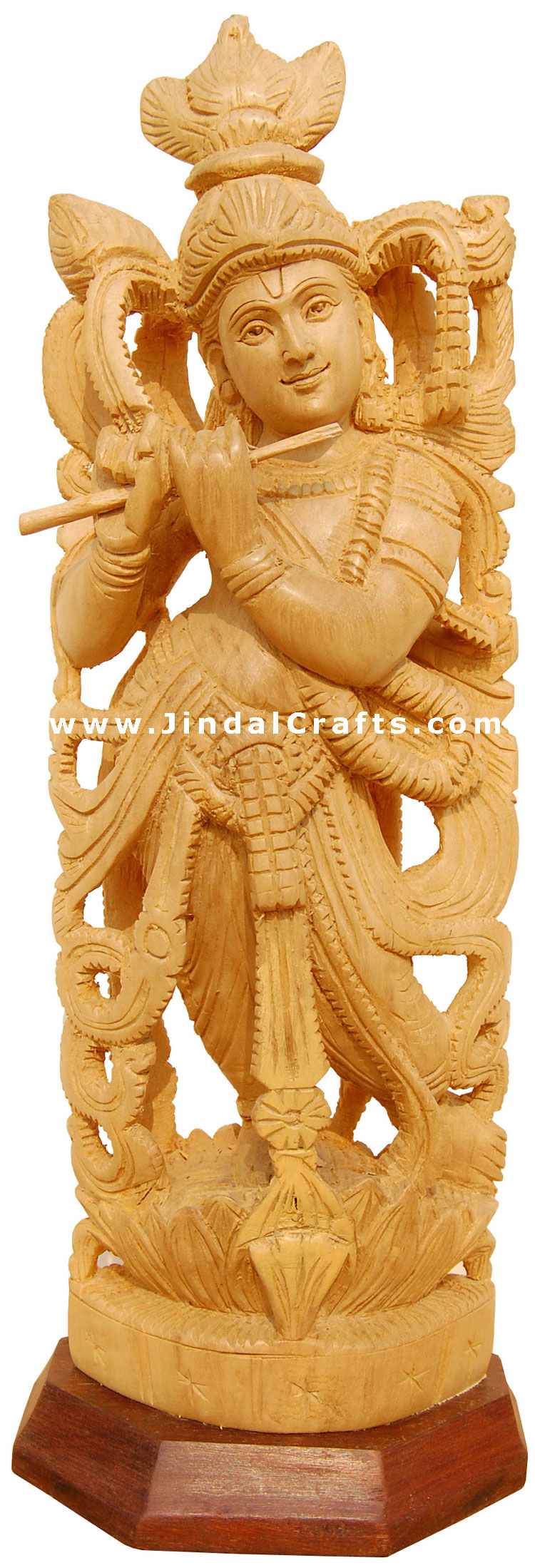 Handcrafted Wooden Lord Krishna Hindu Sculpture Art