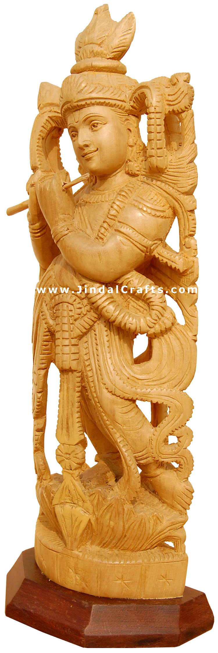 Handcrafted Wooden Lord Krishna Hindu Sculpture Art