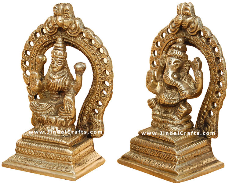 Pair of Lakshmi Ganesha Indian God Goddess Statue Hindu