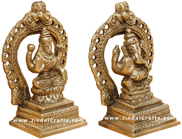 Pair of Lakshmi Ganesha Indian God Goddess Statue Hindu