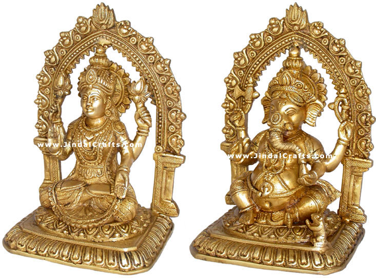 Pair of Lakshmi Ganesh Indian God Goddess Religious Art