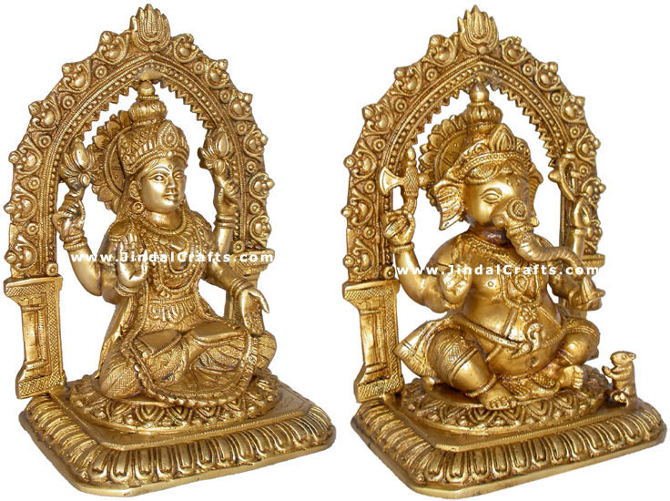 Pair of Lakshmi Ganesh Indian God Goddess Religious Art