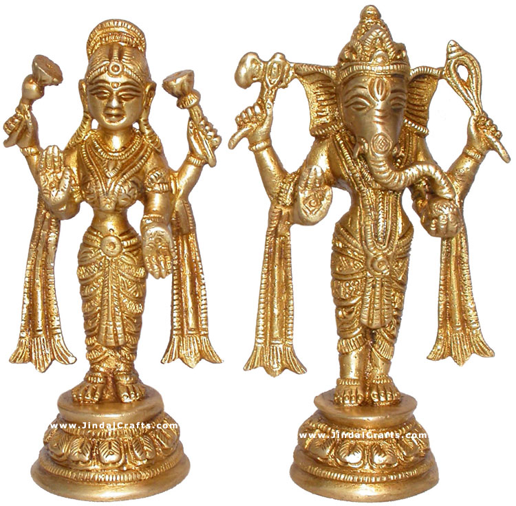Lakshmi Ganesh Indian God Goddess Brass Sculptures Art