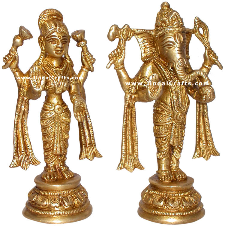 Lakshmi Ganesh Indian God Goddess Brass Sculptures Art