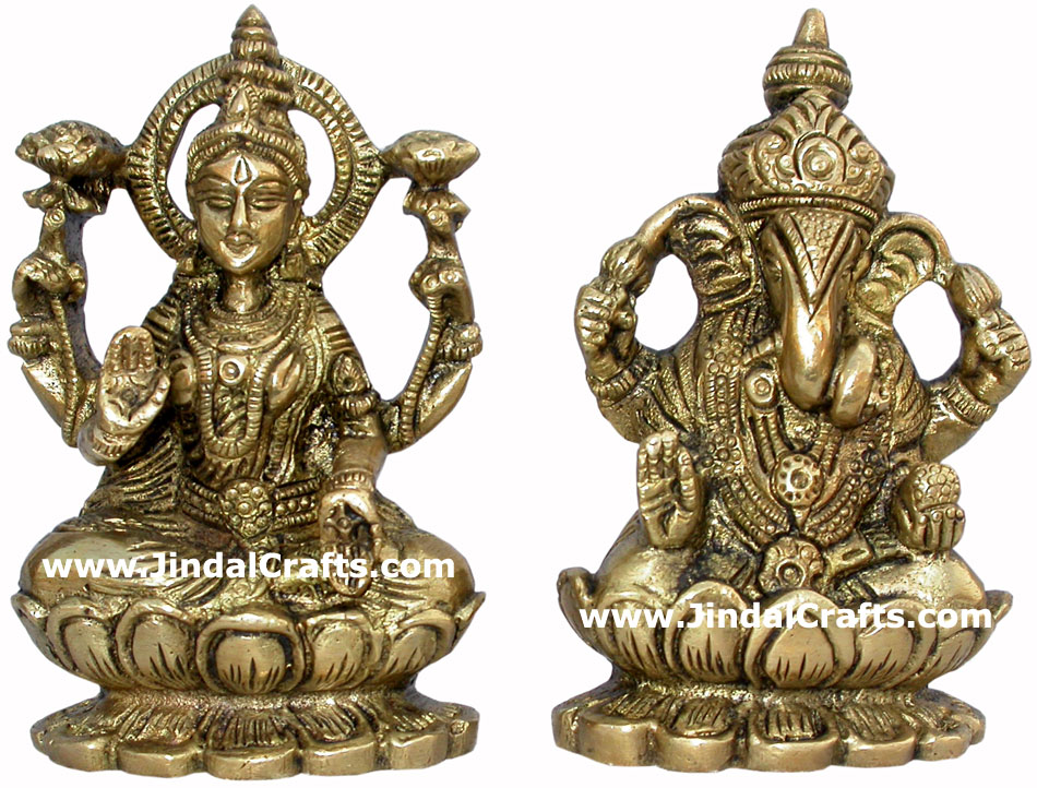 Laxmi Ganesh - Hand Carved Indian Art Craft Handicraft Home Decor Brass Figurine