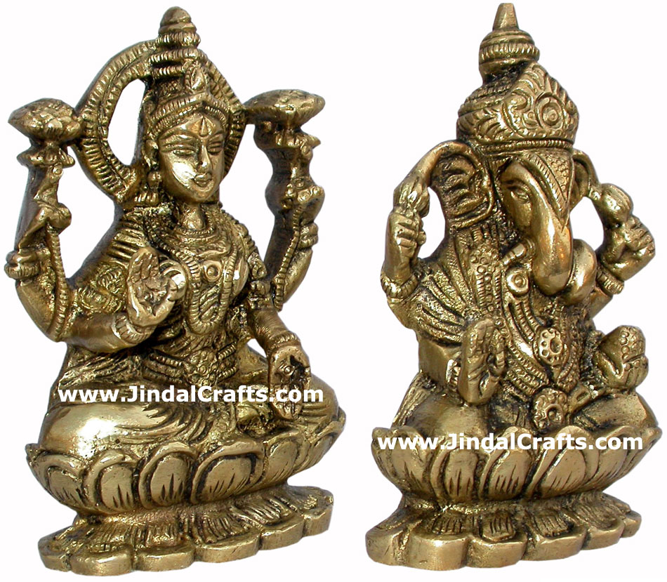 Laxmi Ganesh - Hand Carved Indian Art Craft Handicraft Home Decor Brass Figurine