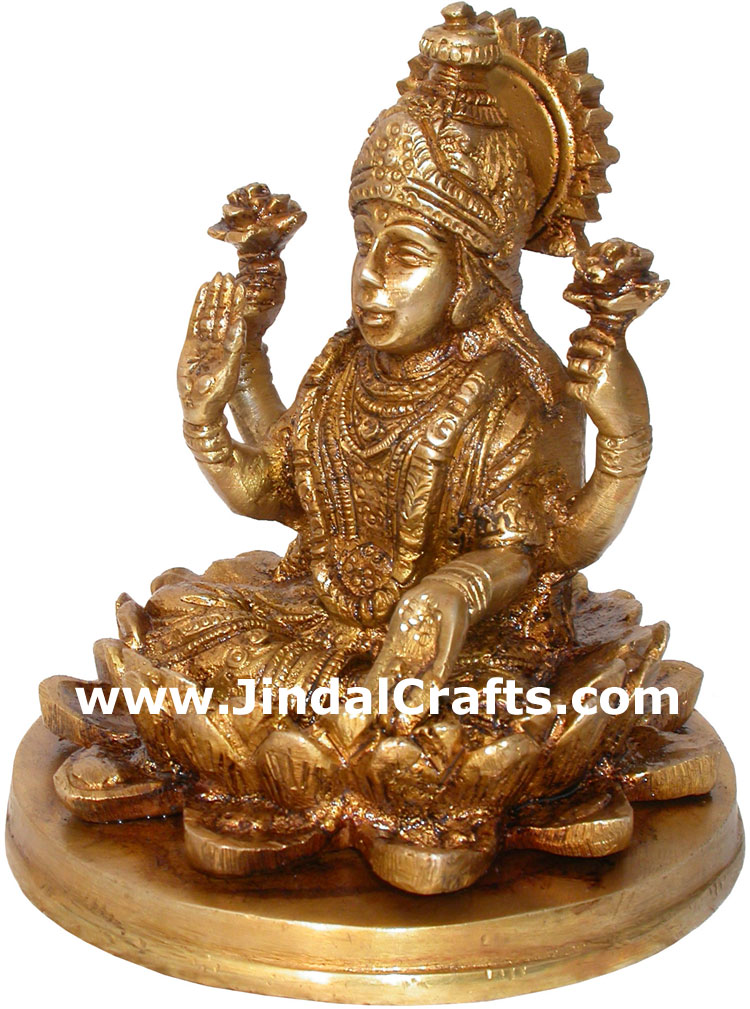 Hindu Deities Goddess Lakshmi India Brass Carving Arts