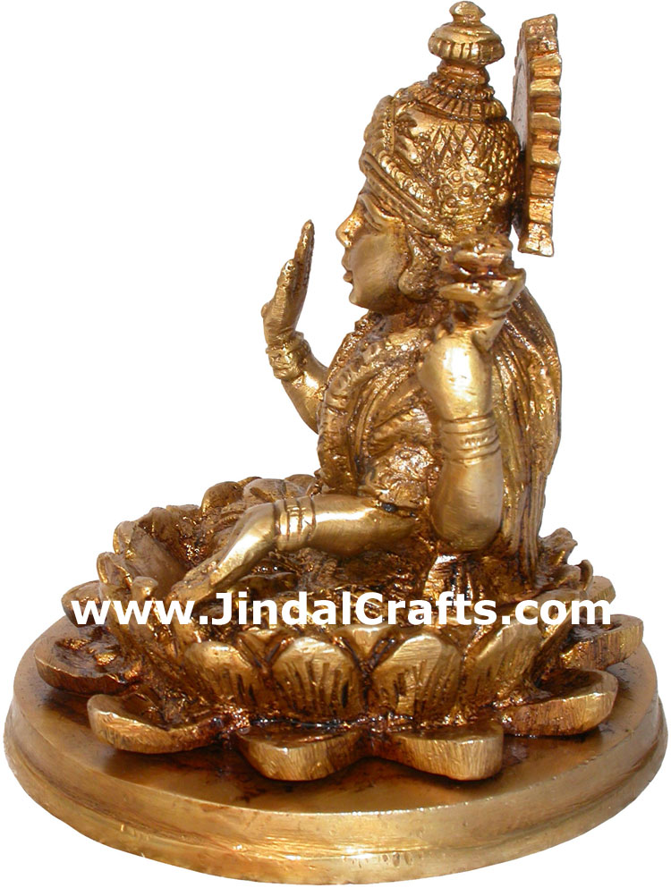 Hindu Deities Goddess Lakshmi India Brass Carving Arts