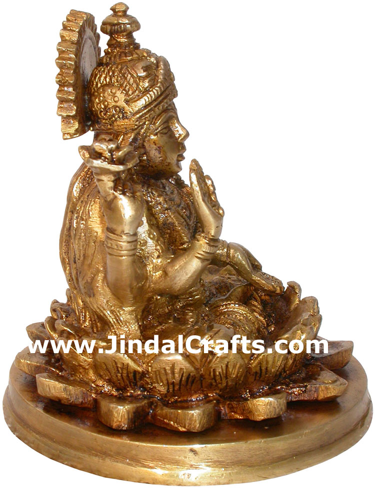 Hindu Deities Goddess Lakshmi India Brass Carving Arts