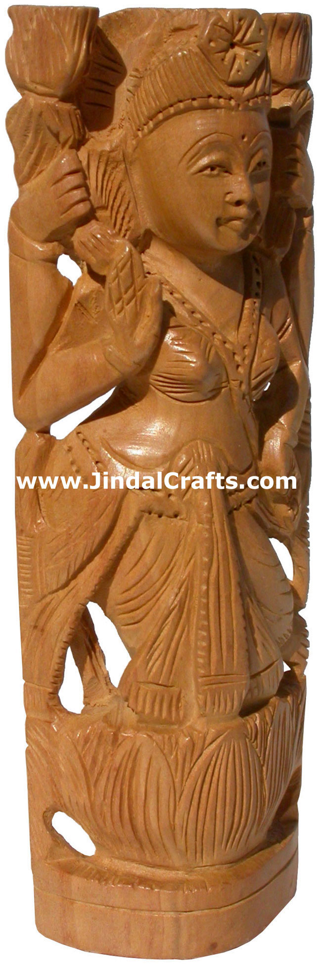 Hindu Deities Goddess Luxmi India Wood Carving Artefact