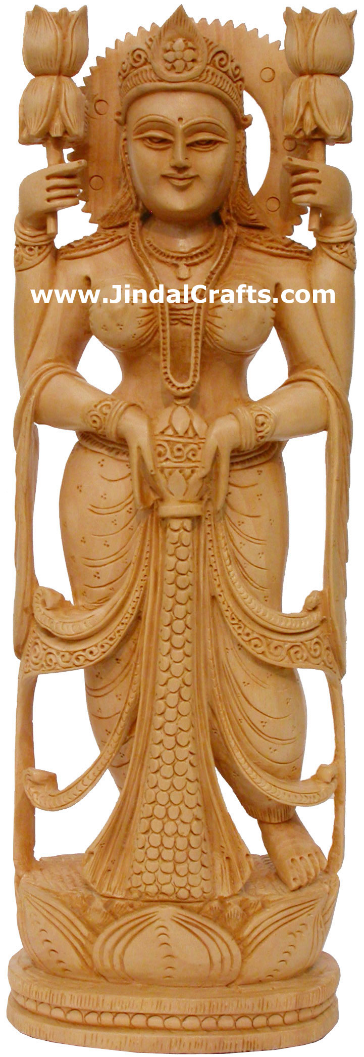 Hindu Deities Goddess Lakshmi India Wood Carving Arts