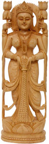 Hindu Deities Goddess Lakshmi India Wood Carving Arts