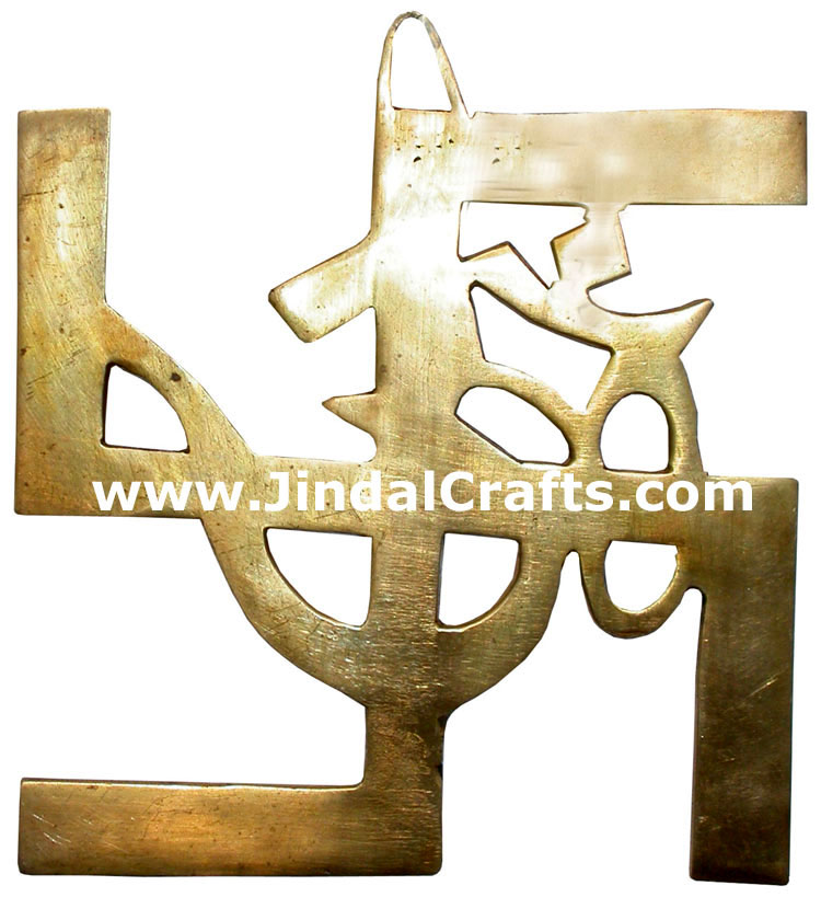 Hindu Deities OM Swastic Satya India Brass Carving Arts