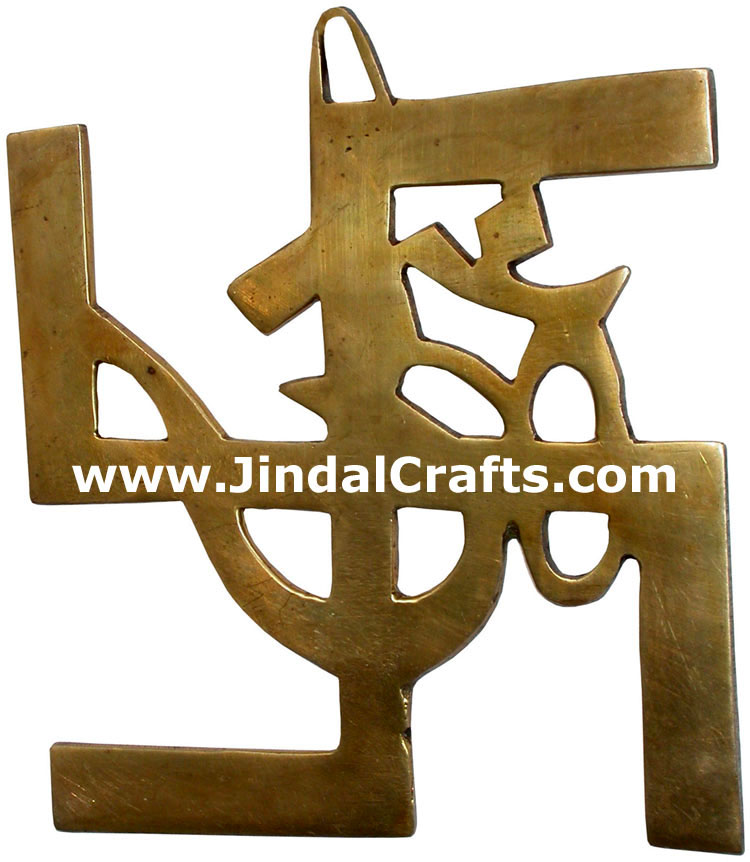Hindu Deities OM Swastic Satya India Brass Carving Arts