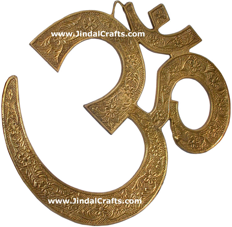 OM Symbol Carved Brass Hindu Religious Holy Handicrafts Arts Crafts Wall Hanging