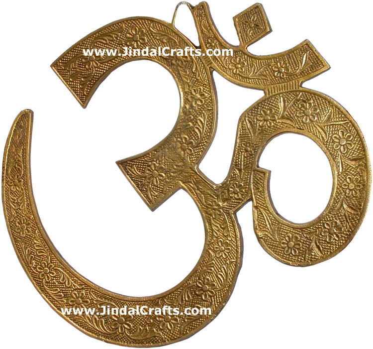 OM Symbol Carved Brass Hindu Religious Holy Handicrafts Arts Crafts Wall Hanging