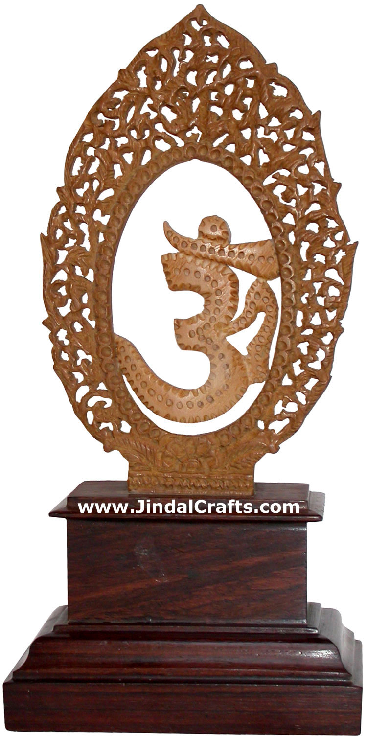 OM Symbol Hand Carved Wooden Hindu Religious Symbol Indian Handicraft Craft Arts