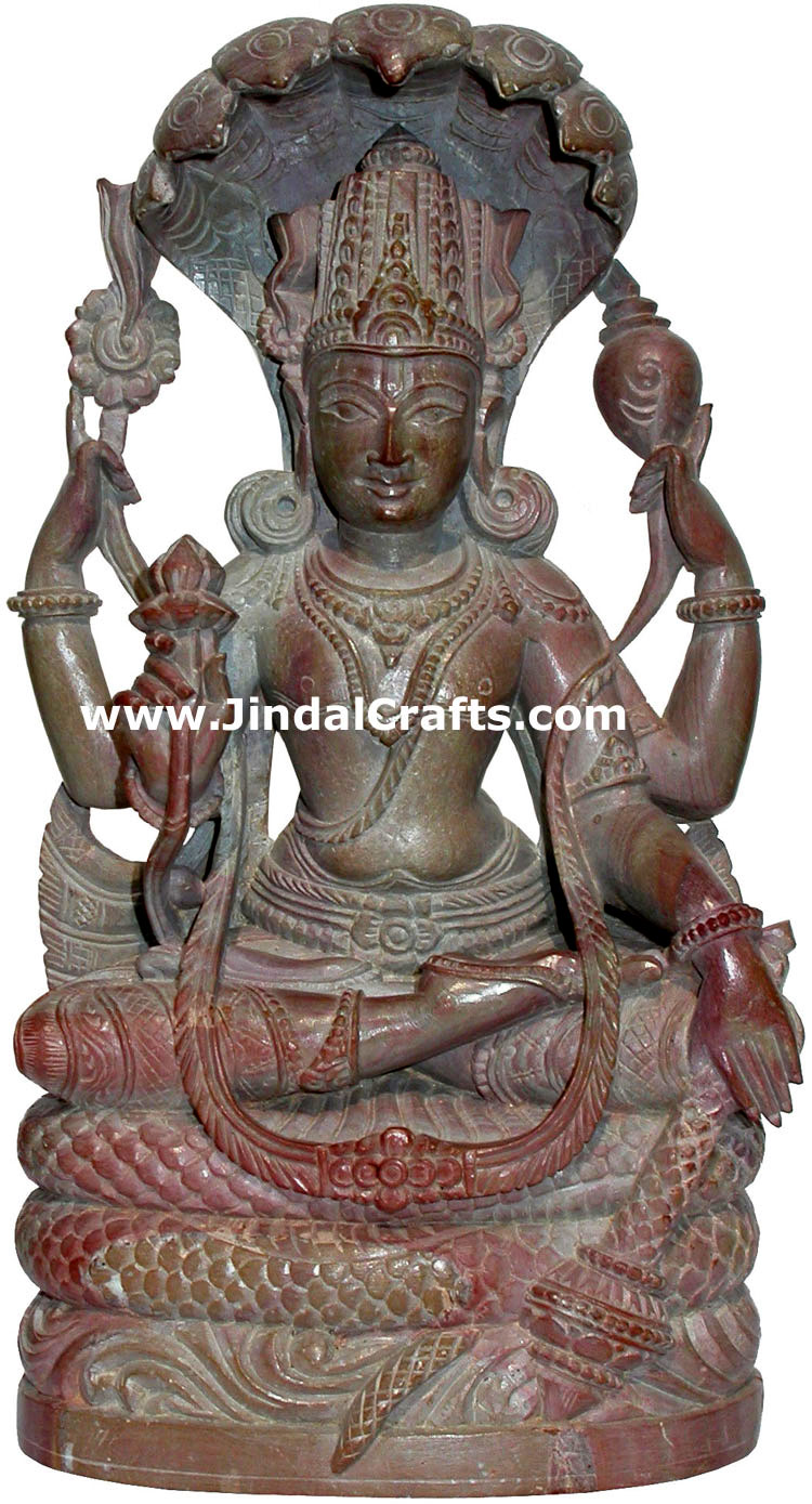 Hand Carved Stone Lord Narayan Figure Indian Art