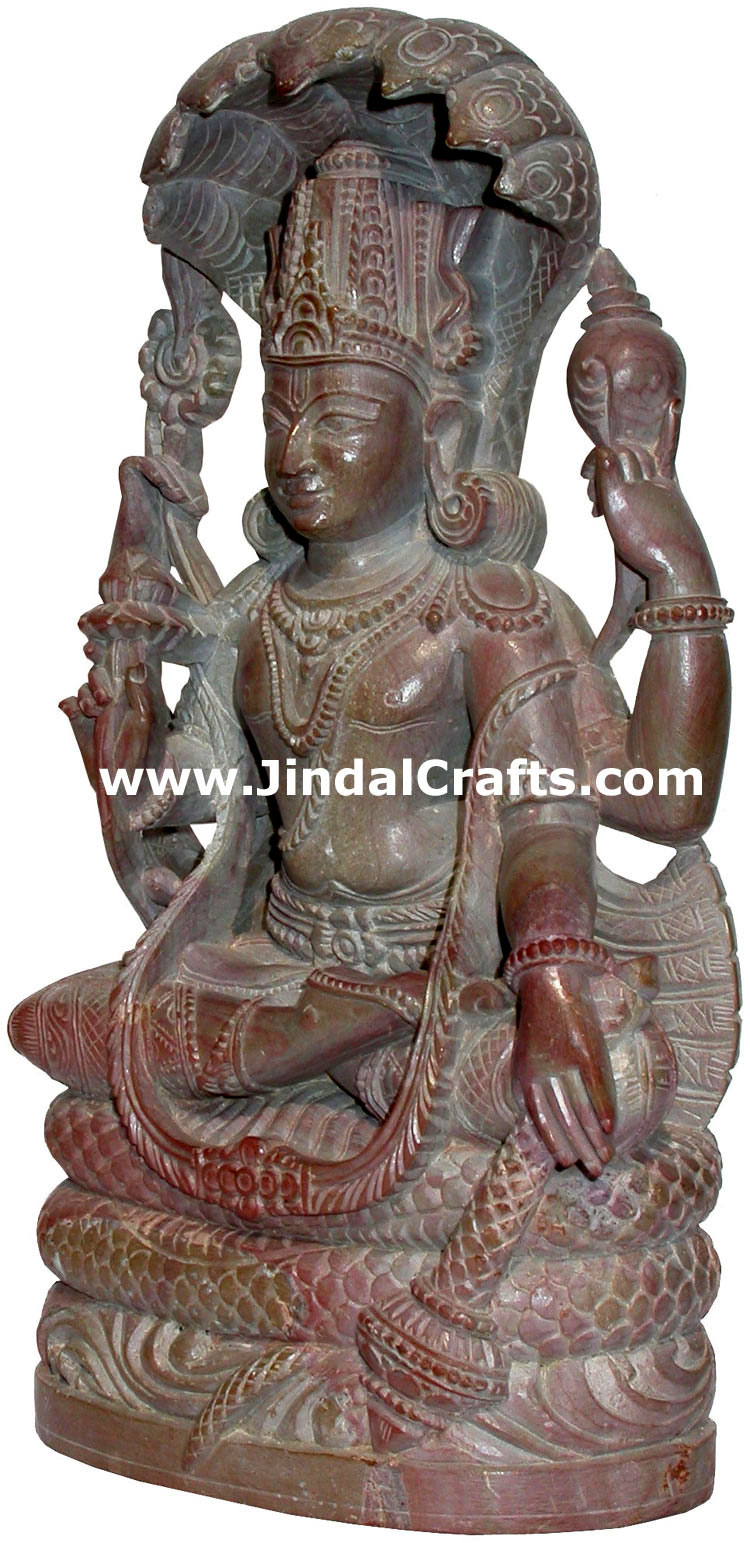 Hand Carved Stone Lord Narayan Figure Indian Art