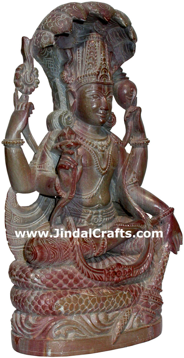 Hand Carved Stone Lord Narayan Figure Indian Art
