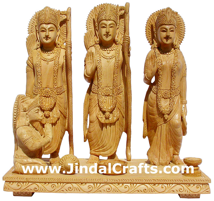 Wood Sculpture Lord Ram Laxman Sita Hanuman Handmade Hindu Statue Figure Indian