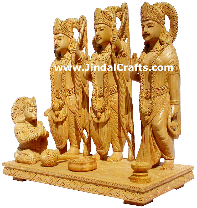 Wood Sculpture Lord Ram Laxman Sita Hanuman Handmade Hindu Statue Figure Indian