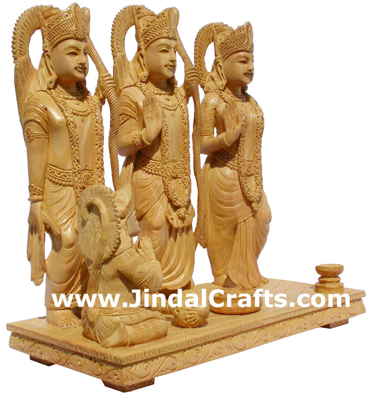 Wood Sculpture Lord Ram Laxman Sita Hanuman Handmade Hindu Statue Figure Indian