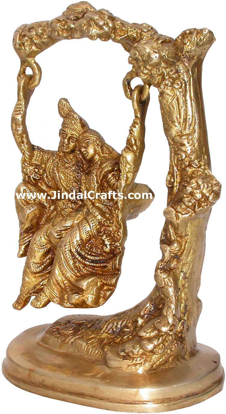 Hindu Deities Lord Radha Krishna on Tree Swing Traditional Statue Sculpture Arts