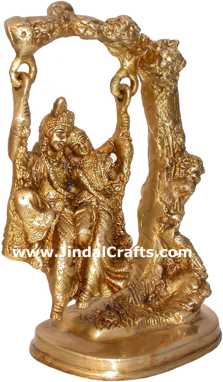 Hindu Deities Lord Radha Krishna on Tree Swing Traditional Statue Sculpture Arts