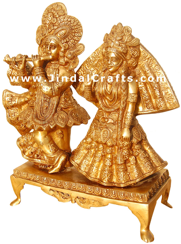 Radha Krishna Handmade Indian God Brass Sculpture Art