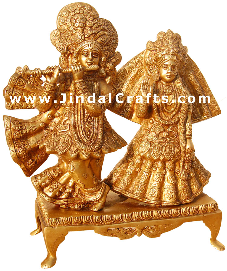 Radha Krishna Handmade Indian God Brass Sculpture Art