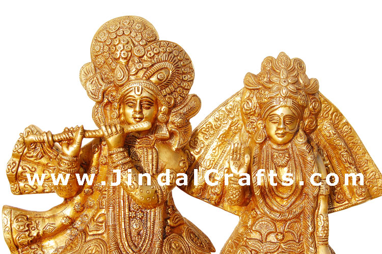 Radha Krishna Handmade Indian God Brass Sculpture Art